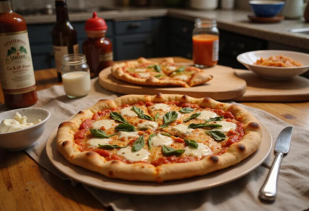 Enjoying a delicious Pizza N Stuff at a beautifully set table, perfect for sharing with family and friends.