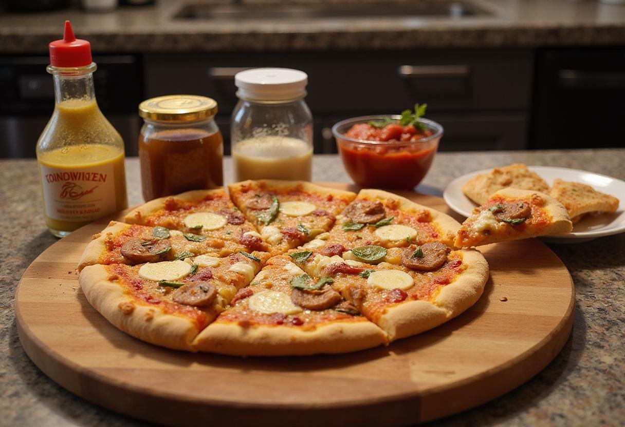 Enjoying a delicious Pizza N Stuff at a beautifully set table, perfect for sharing with family and friends.