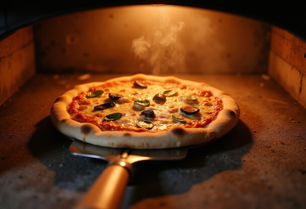 Baking Pizza N Stuff in an oven, capturing the moment before it becomes perfectly golden and crispy.