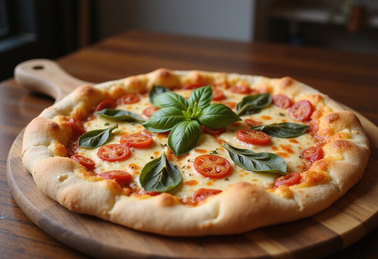 Deliciously baked Pizza Nova's Finest Selection ready to eat, featuring a perfect combination of melted cheese and fresh toppings.