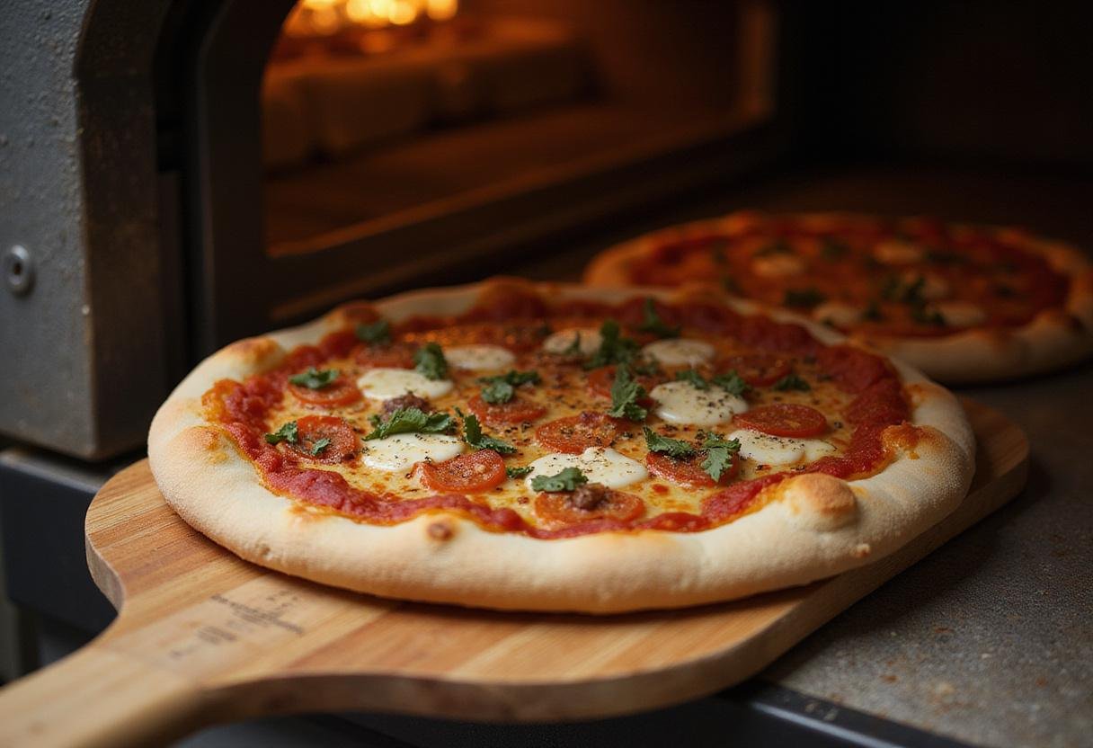Topped pizza ready for baking for Pizza Nova's Finest Selection, showcasing a variety of ingredients before cooking.