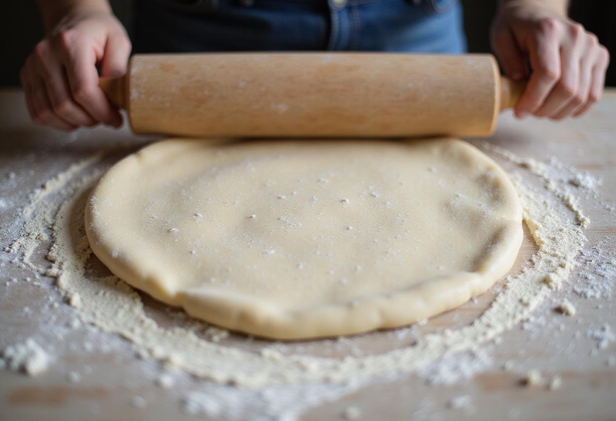 Chef rolling out dough for puffy golden sopapillas, with flour dust creating a beautiful cooking scene, perfect for sopaipillas recipe.