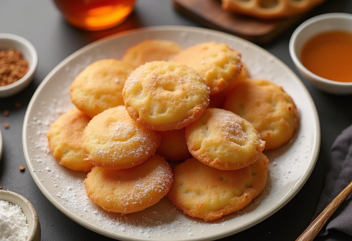 Delicious golden sopapillas ready to eat, beautifully displayed with honey and powdered sugar, ideal for anyone searching for a sopaipillas recipe.