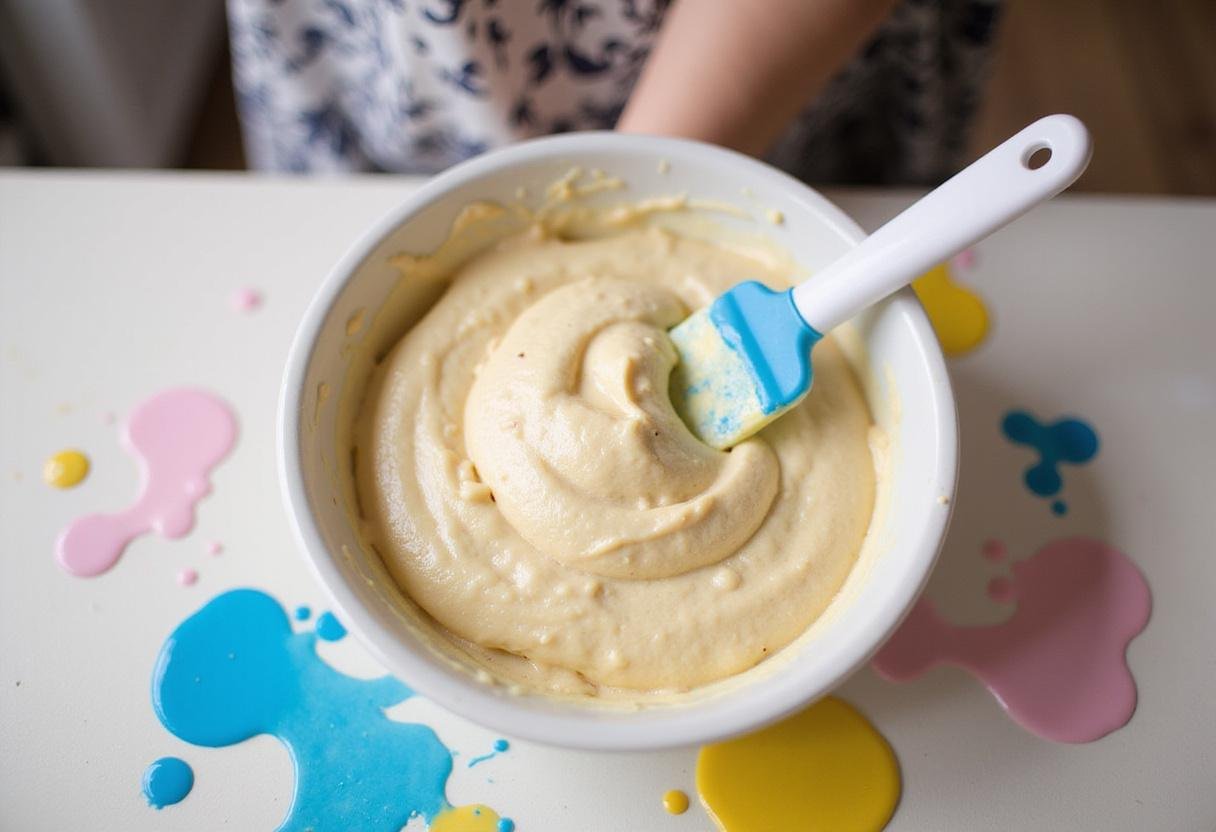 Fluffy batter for puffy paint recipe displayed in a bowl, ready for imaginative edible painting.