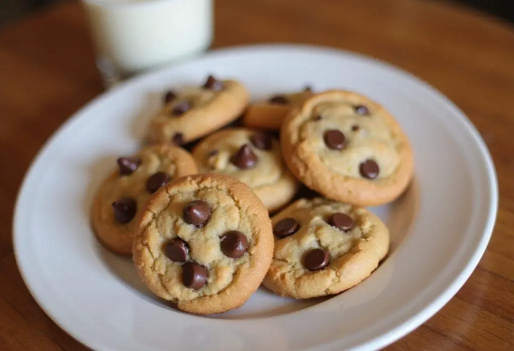 Delicious quick bites snack cookies displayed on a plate next to a glass of milk, showcasing their perfect bite-sized appeal in a cozy home setting.