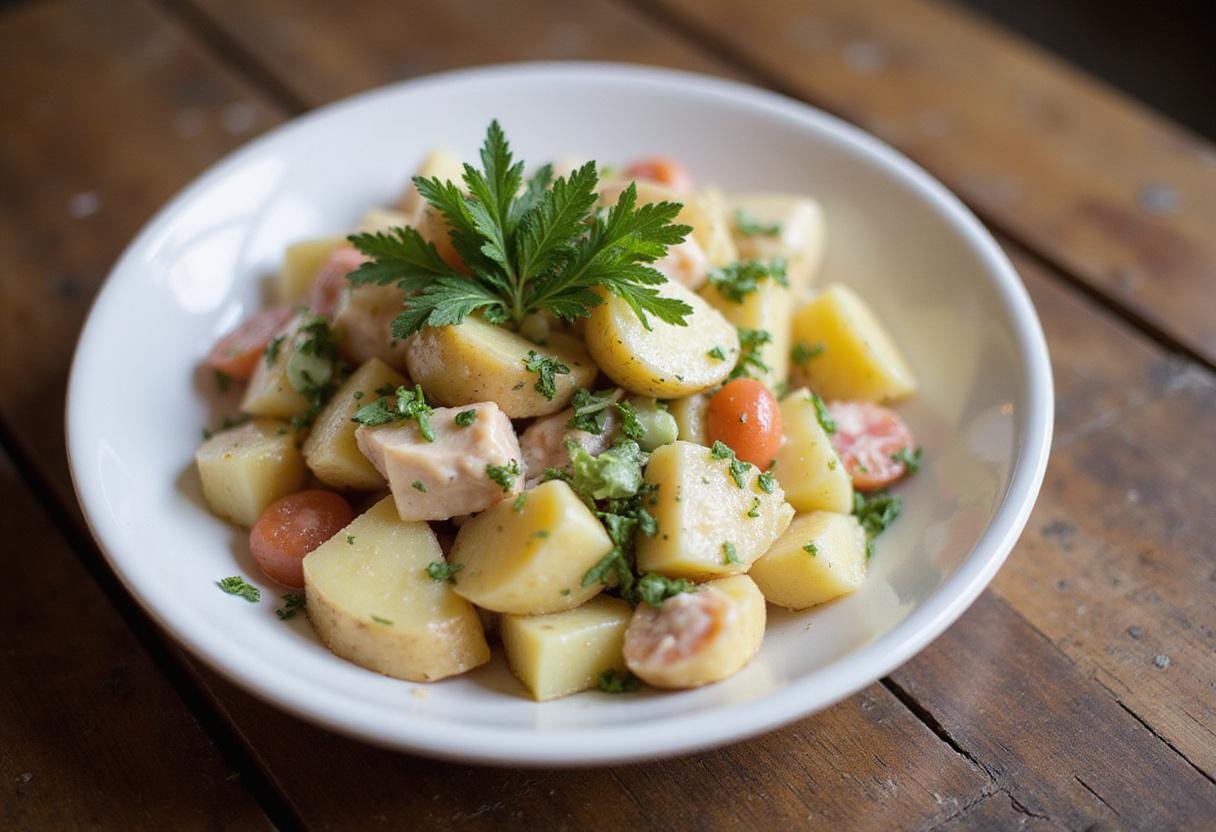 Deliciously served Reser's Potato Salad showcasing the final dish with fresh herbs and vibrant colors.