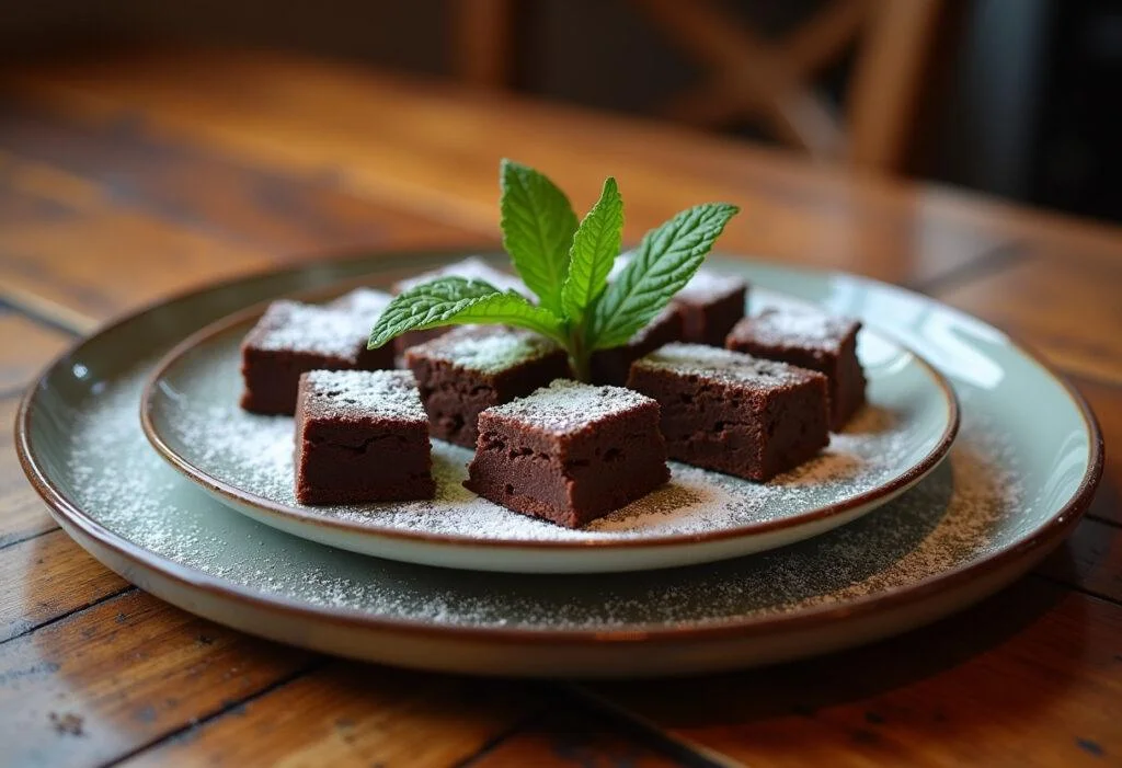 Gourmet rich intense chocolate portions served elegantly, showcasing delicious chocolate squares.