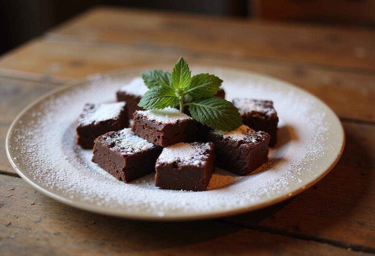 Gourmet rich intense chocolate portions served elegantly, showcasing delicious chocolate squares.