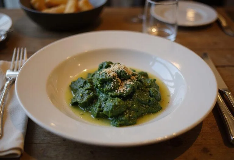 Deliciously rich Ruth Chris creamed spinach served as a gourmet side dish, appealing presentation on a dinner table.
