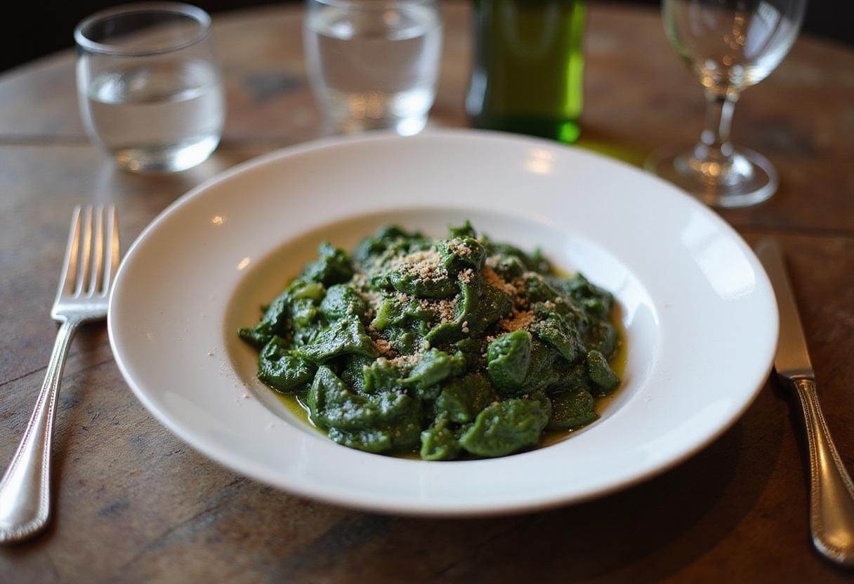 Deliciously rich Ruth Chris creamed spinach served as a gourmet side dish, appealing presentation on a dinner table.