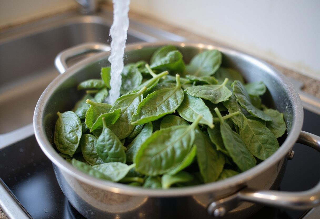 Fresh spinach preparation for Ruth Chris creamed spinach recipe highlighting the importance of clean ingredients.
