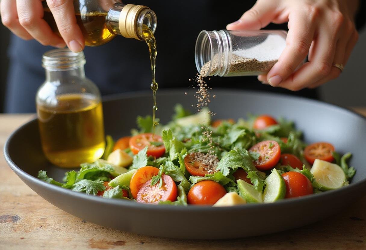 Adding olive oil and spices to enhance flavor in Ripe Fuerte Avocado Delights mixture.