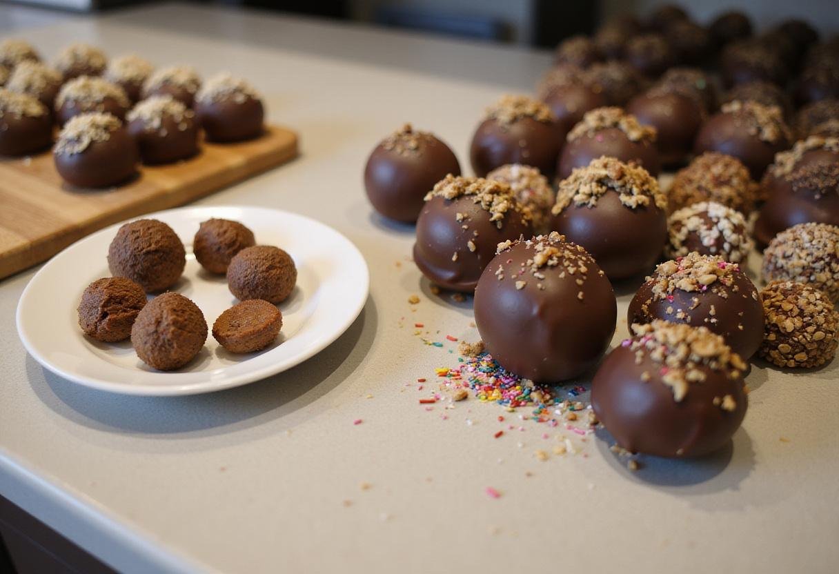 Beautifully coated round chocolate orbs ready for enjoyment, emphasizing the artistry of homemade chocolate ball candy.