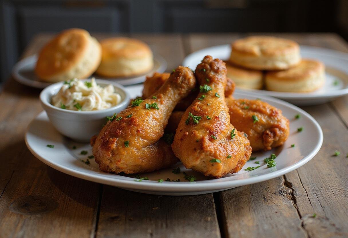 Deliciously plated Royal Farms Crispy Chicken highlighting its crispy exterior and served with classic sides.