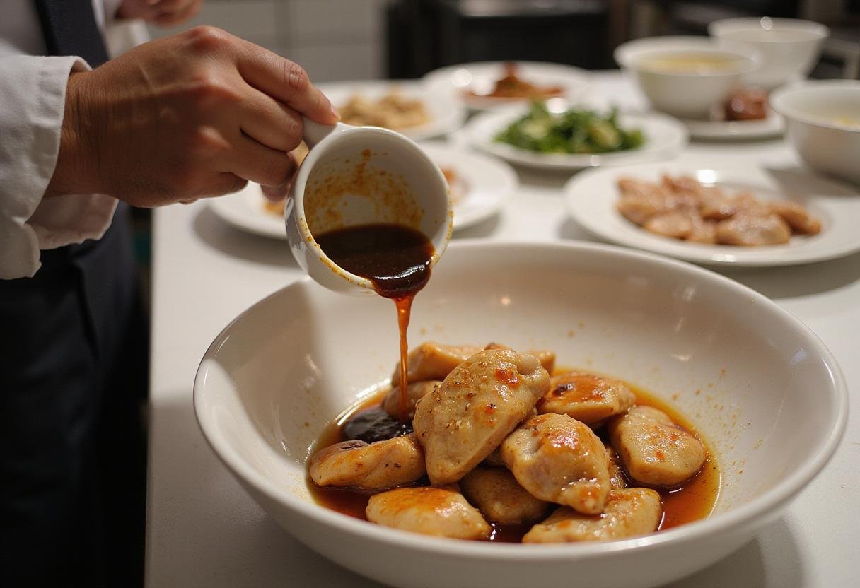 Marinating chicken pieces for Royal Farms Crispy Chicken to achieve perfect flavor and texture.