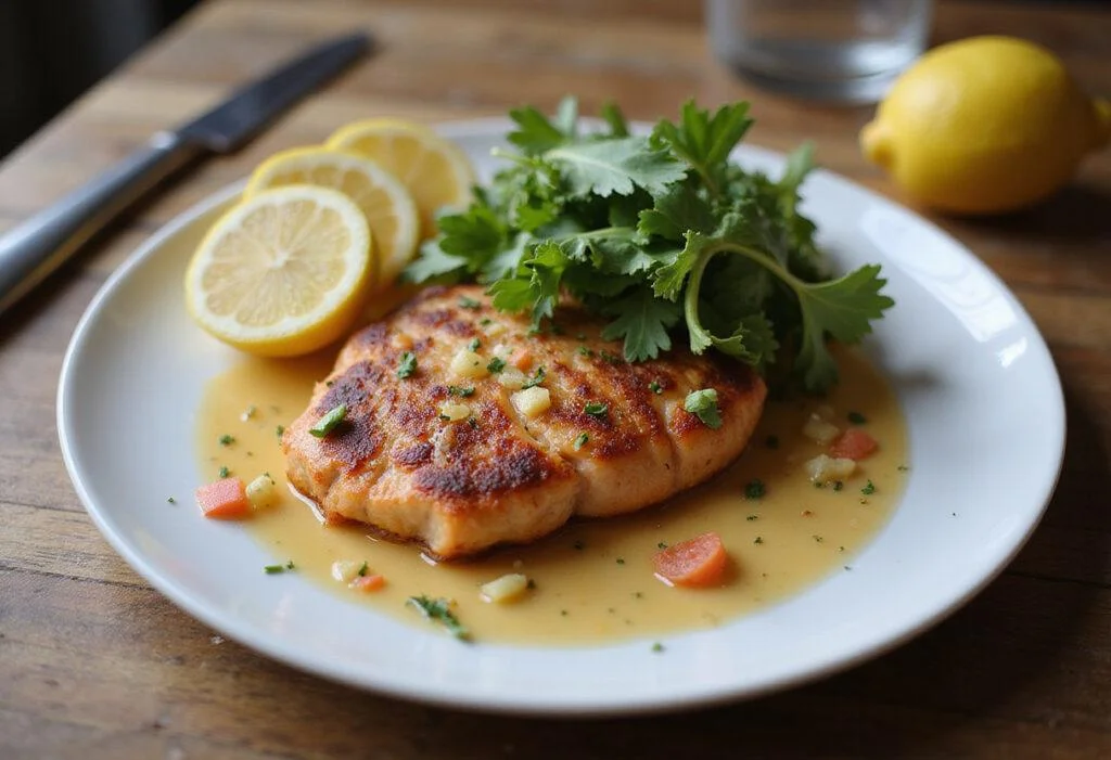 Serving the final result of the salmon patties recipe, presented on a plate with greens and lemon for a mouthwatering dish.