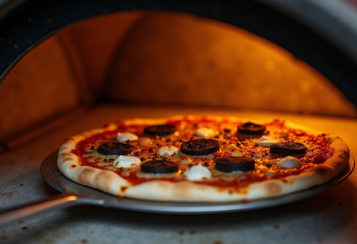 Sal's pizza baking in a hot oven, ready to transform into a crispy, flavorful masterpiece that everyone loves.