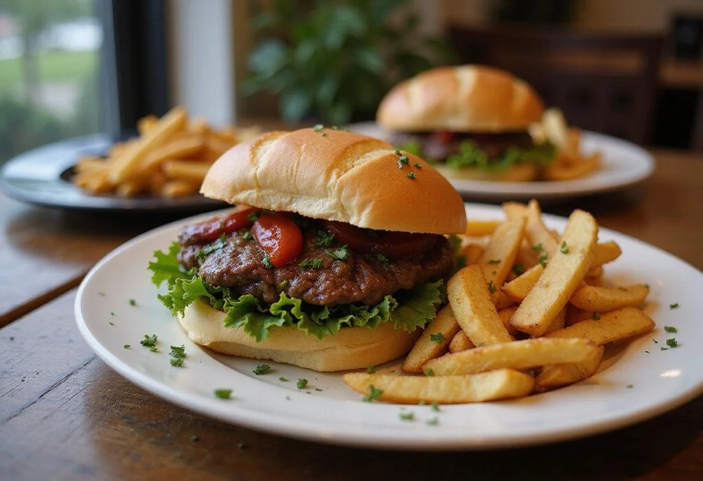 Savory North Shore Beef Sandwich served with fries - A deliciously plated sandwich that's oozing with flavor and presented perfectly for a mouthwatering experience.