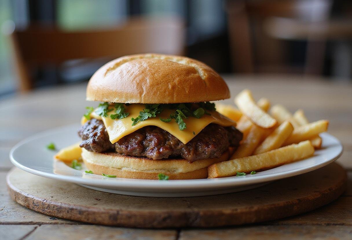 Savory North Shore Beef Sandwich served with fries - A deliciously plated sandwich that's oozing with flavor and presented perfectly for a mouthwatering experience.