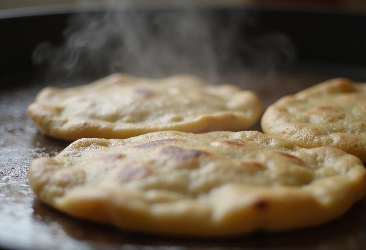 Golden tortillas being heated for huevos rancheros, essential for a perfect base in this savory dish.