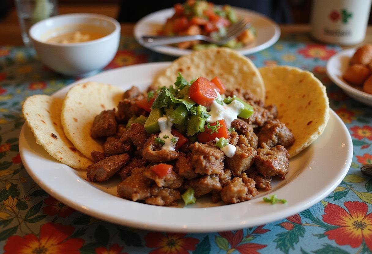 Final presentation of slow-cooked savory carnitas, highlighting the mouth-watering carnitas recipe served with garnishes.