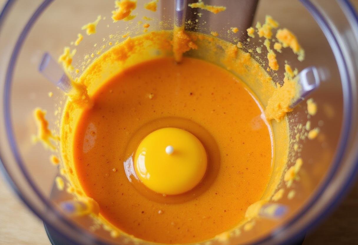 Preparing pumpkin puree for Smitten Kitchen pumpkin bread using a blender, emphasizing fresh pumpkin and creamy texture.