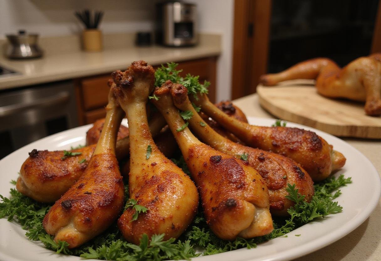 Beautifully presented smoked turkey tails on a platter, garnished for a delicious meal experience.
