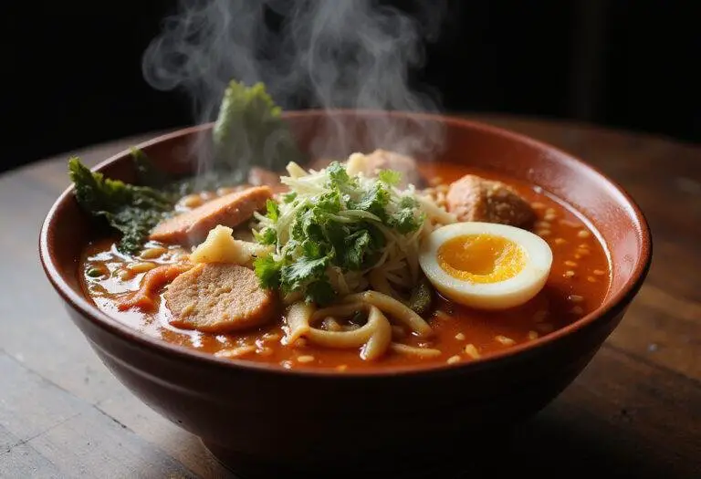 Deliciously steaming Spicy Dragon Bowl Ramen, an enticing and flavorful dish ready to be served.