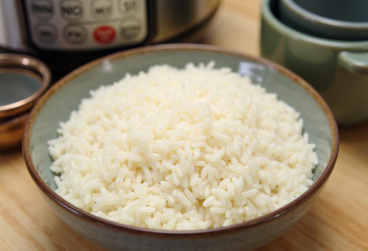 Uncooked japonica rice in a bowl, showcasing its unique texture and quality for perfect sticky rice preparation.
