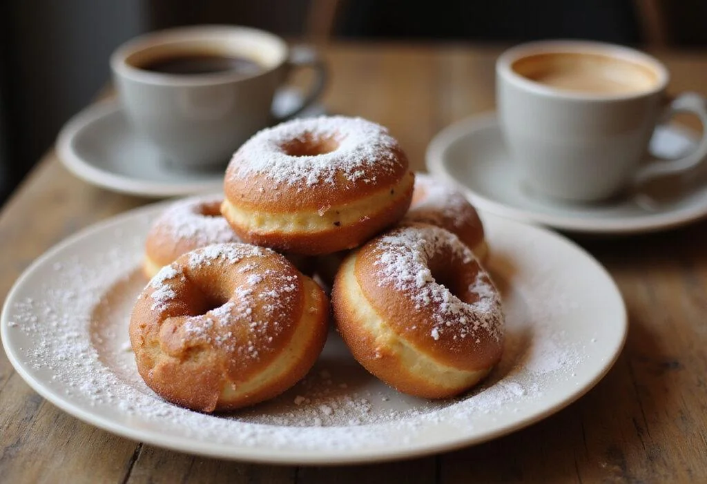 Delicious sweet brioche donuts served on a rustic plate, showcasing their fluffy texture and beautiful glaze, perfect for any treat.