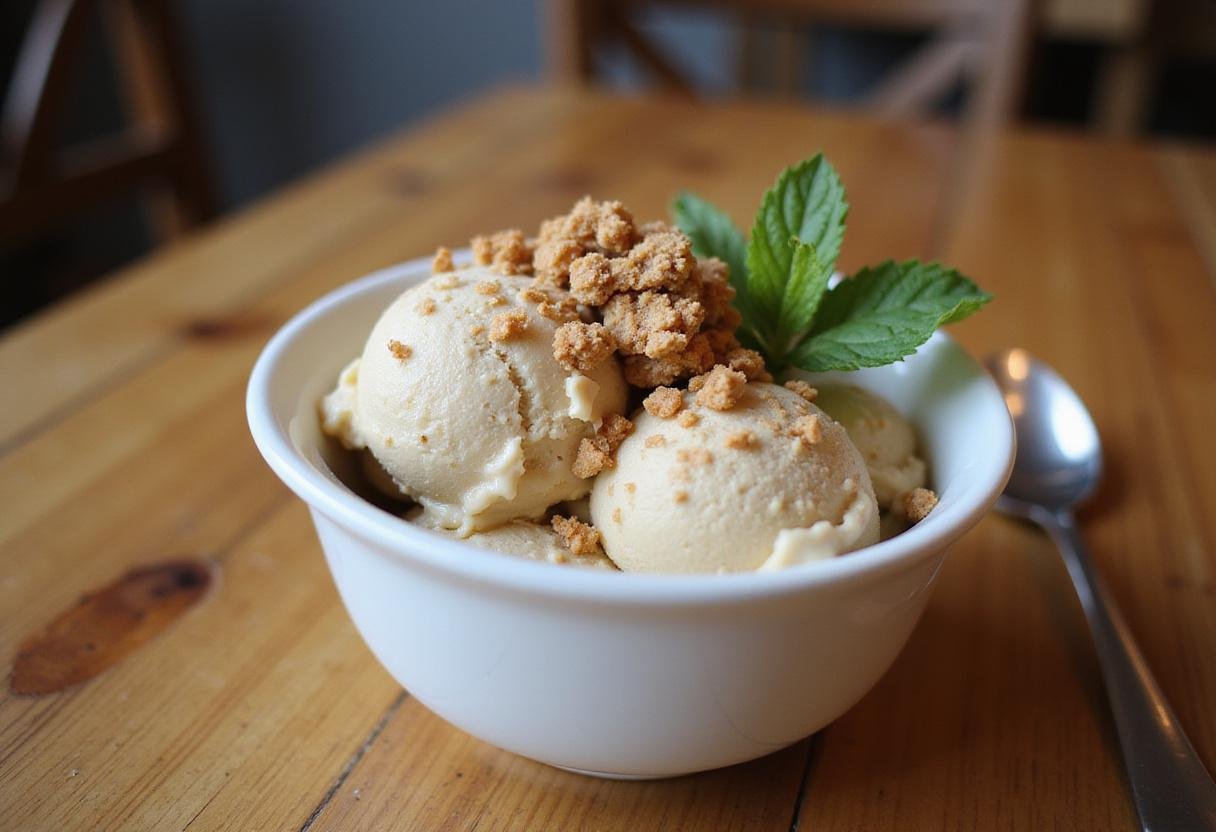 Deliciously served oatmeal cream pie ice cream in a bowl, a delectable treat ready to indulge.
