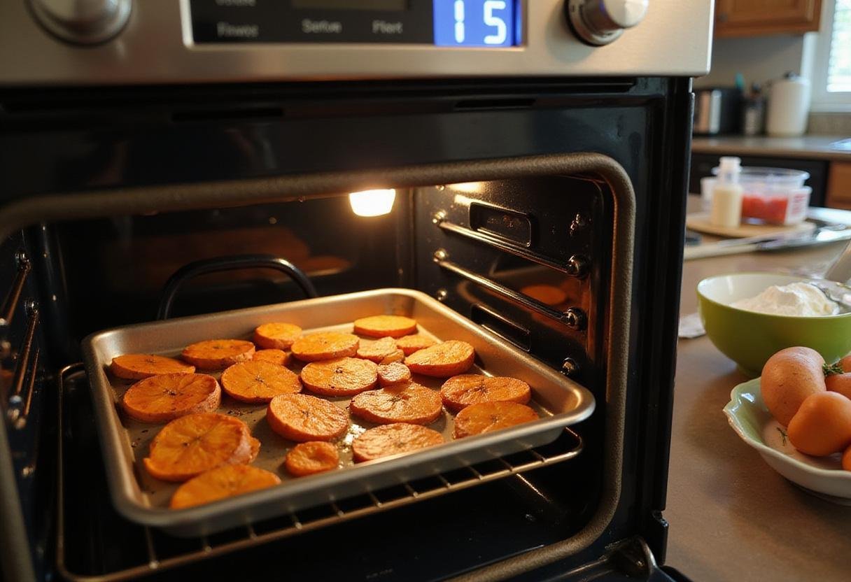 Baking sweet potato slices for the ultimate healthy cracker snack.
