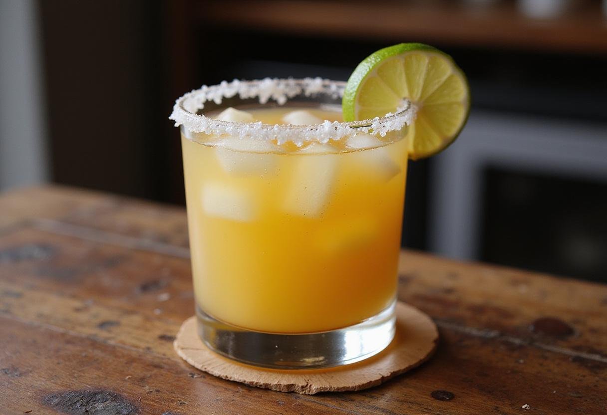Final presentation of a classic tequila sour cocktail in a rustic setting, showcasing the perfect mix of flavors.