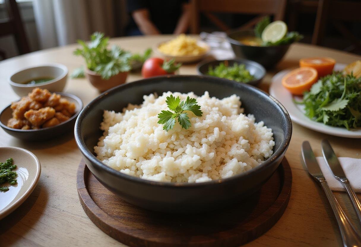 Delicious three ladies jasmine rice displayed elegantly on a table, perfect for any meal.