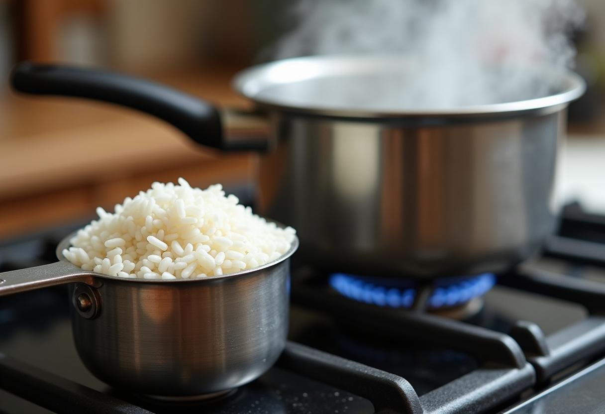 Boiling water for cooking three ladies jasmine rice to perfection.