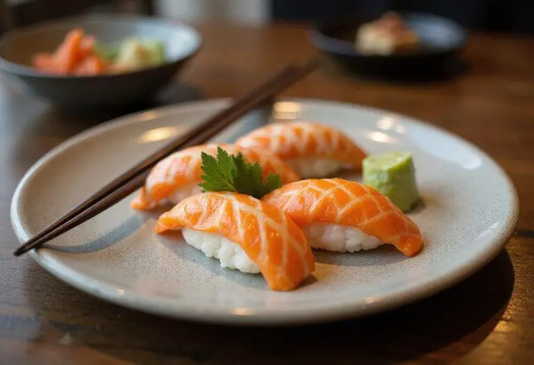 Final presentation of an exquisite Tokyo sushi menu, highlighting a stunning array of sushi in an upscale dining environment.