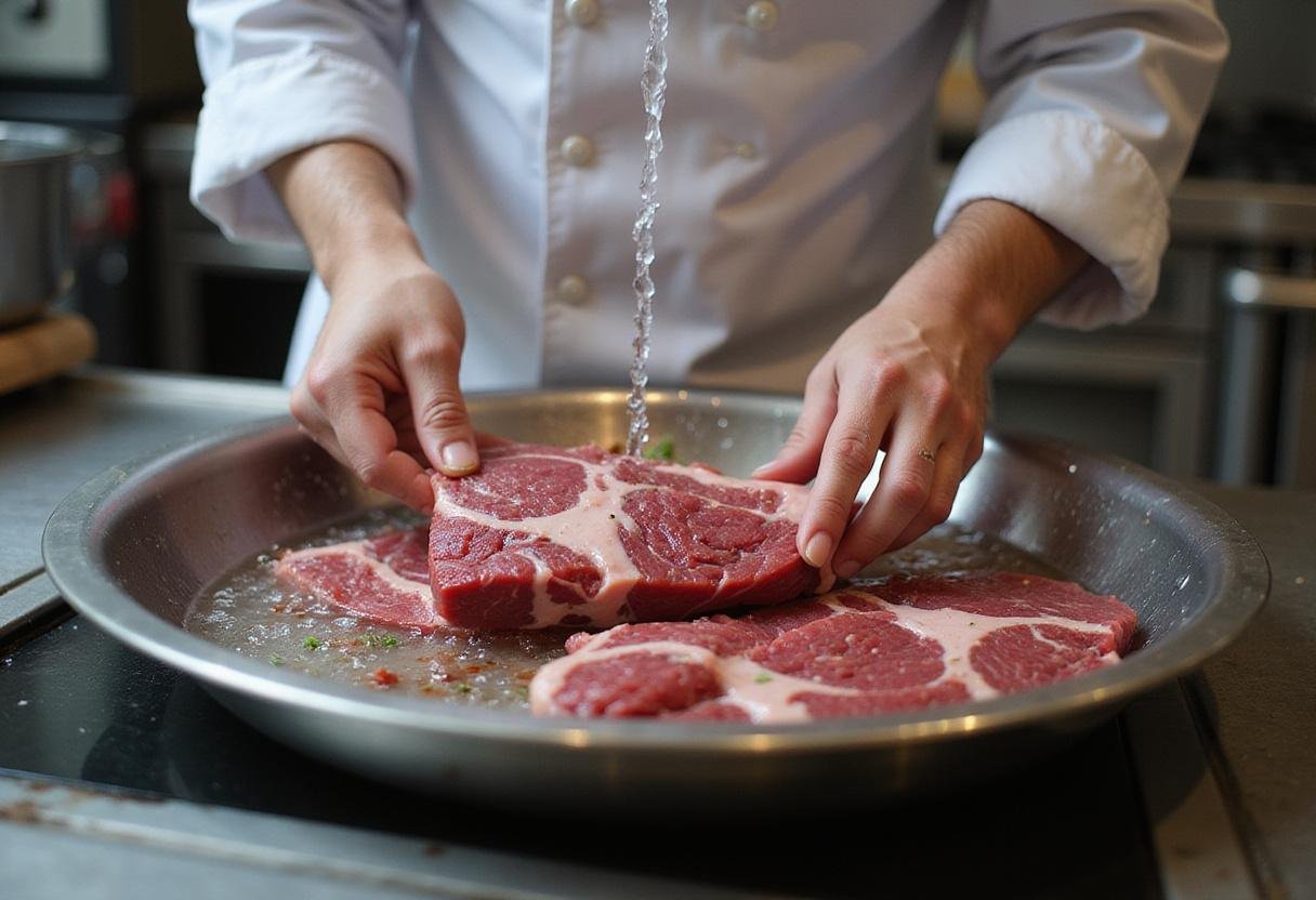 Wagyu beef preparation showcasing health safety, is wagyu beef healthy, clean kitchen.