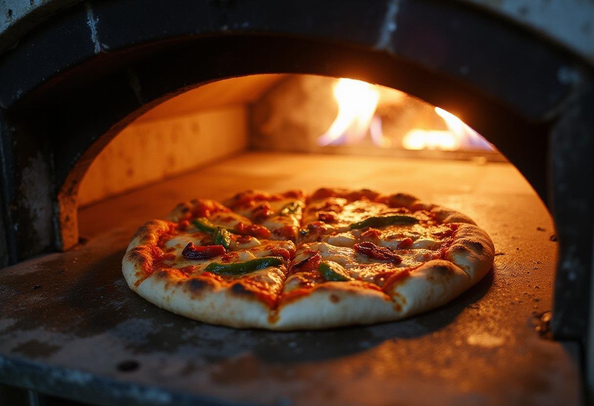 Placing zesto pizza into the oven, capturing the excitement of baking zestos pizza.