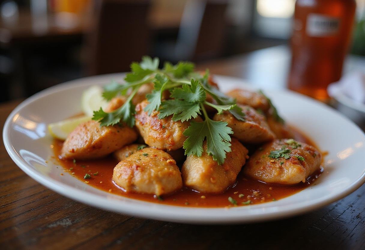 final presentation of chili lime chicken recipe, featuring juicy pieces garnished with lime and herbs for a zesty, tangy treat.