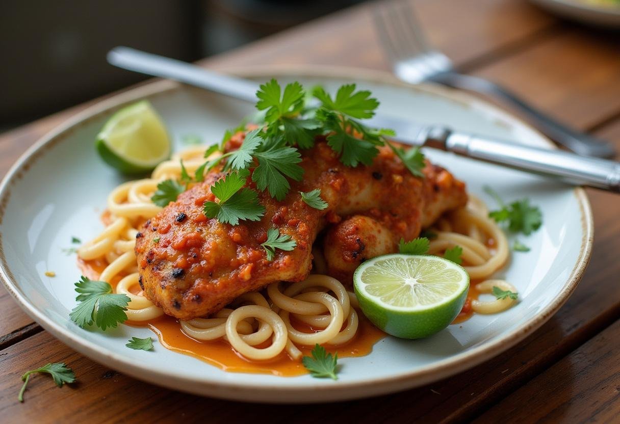 plated chili lime chicken recipe with vibrant garnishes, showcasing a zesty and appetizing presentation.