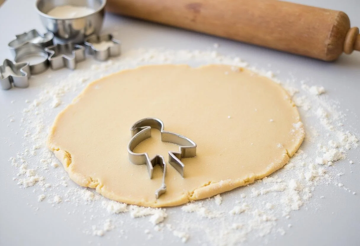 Cut out shapes for delicious flamingo cookies using a flamingo-shaped cookie cutter and freshly rolled pink dough.