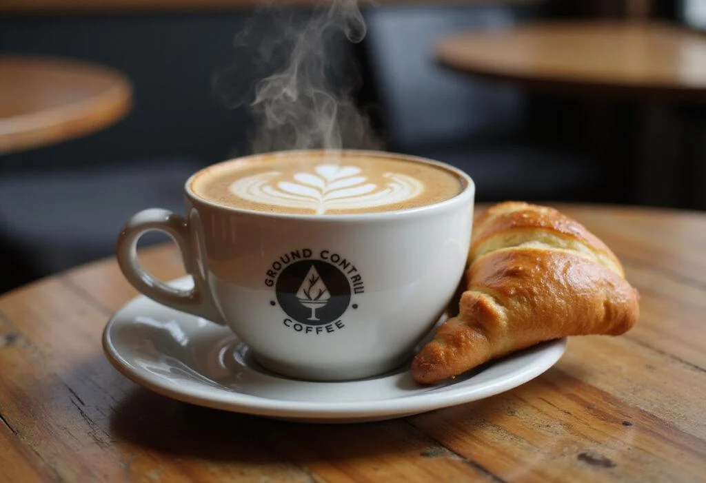 Final presentation of Ground Control Coffee in a cup, highlighting its rich aroma and flavor, perfect for coffee lovers enjoying their moment.