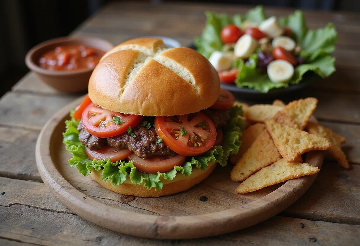 Delicious Big Boy tomato treat displayed on a rustic table, perfect for showcasing a summer meal with vibrant flavors.