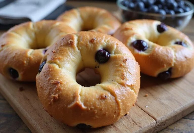 Delicious blueberry bagels calories presented beautifully, showcasing the final baked product in an inviting kitchen setting.