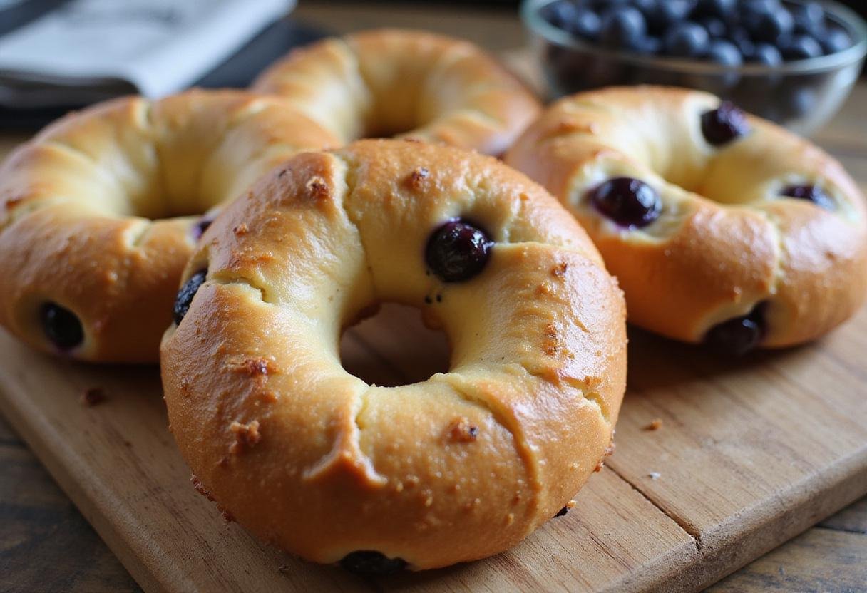 Delicious blueberry bagels calories presented beautifully, showcasing the final baked product in an inviting kitchen setting.