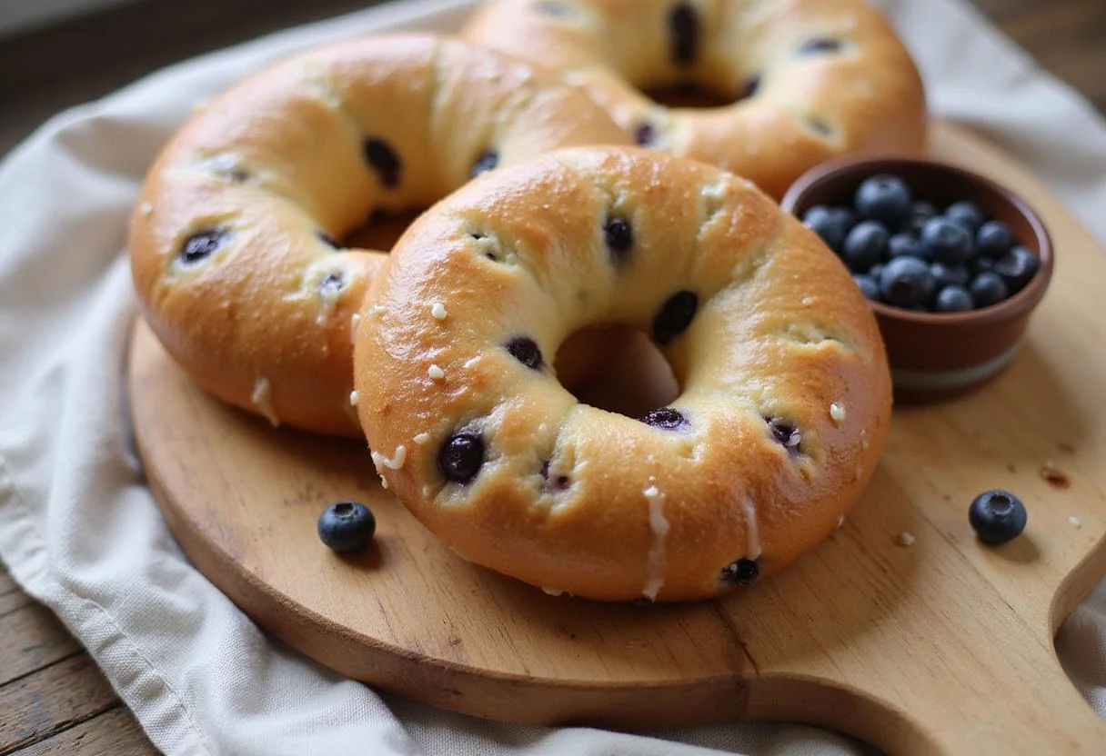 Delicious blueberry bagels calories presented beautifully, showcasing the final baked product in an inviting kitchen setting.