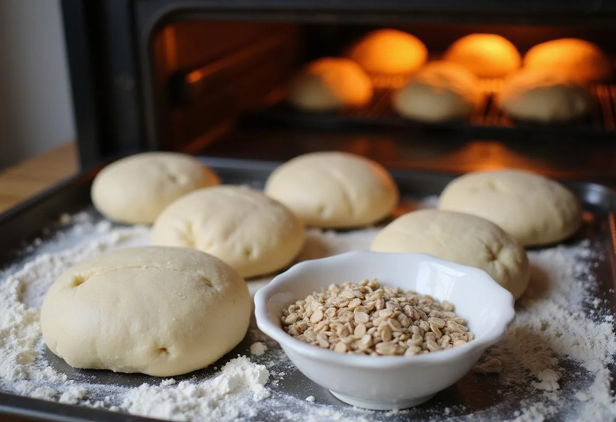 Shaping the loaf for Bread 647 and preparing it for the oven on a baking sheet with a cozy kitchen backdrop.