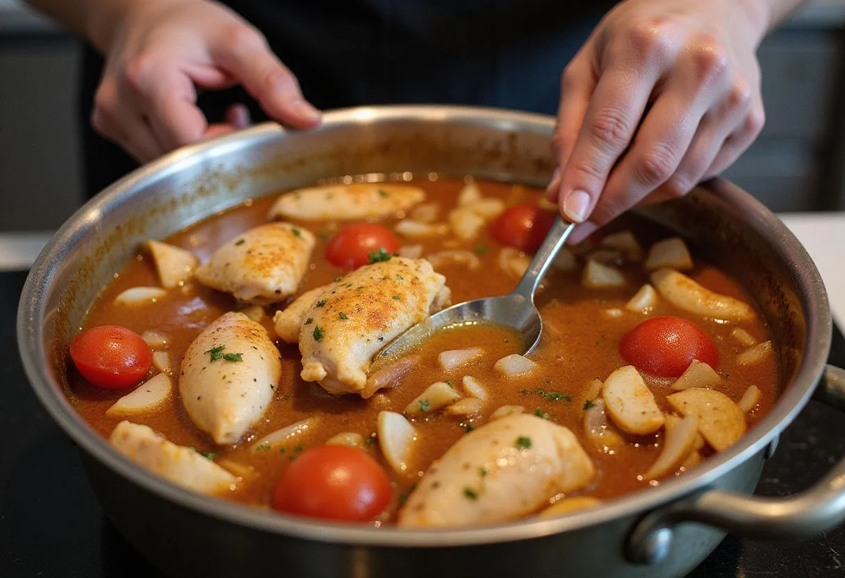 Mixing ingredients for chicken birria, highlighting the preparation stage of chicken birria tacos recipe.