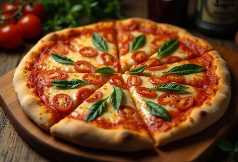 Deliciously baked classic Italian coppola pizza served on a wooden board, showcasing its perfect crust and fresh toppings.