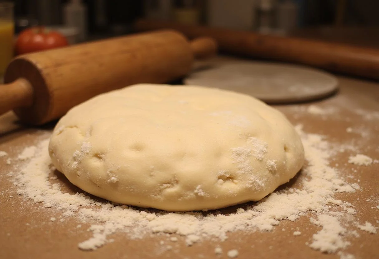 Classic Italian coppola pizza dough resting and rising, ready for shaping and baking.
